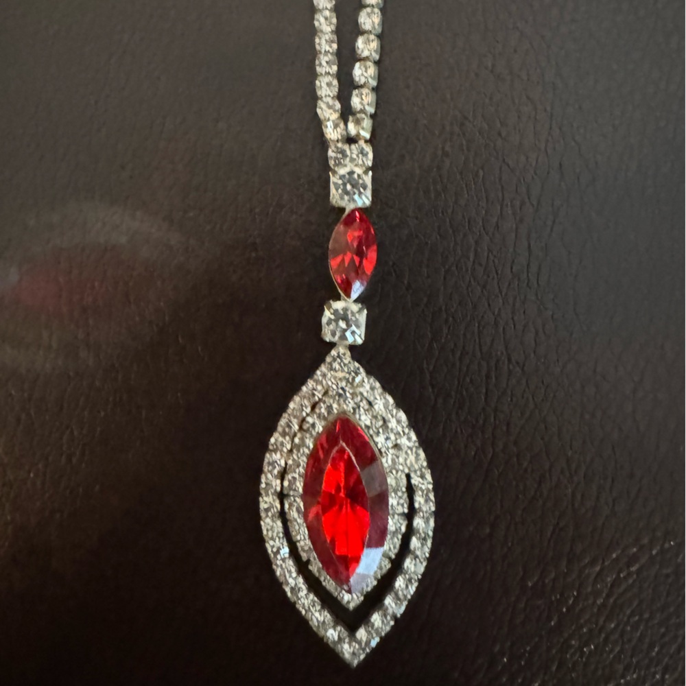 Swarovski Silver and Red Pendant Necklace